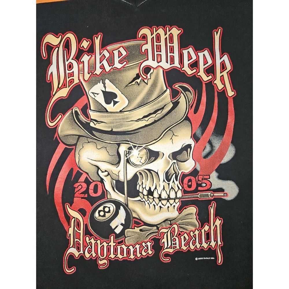 Daytona Beach 2005 BIKE WEEK T-Shirt‎ Skull w/Top Hat 8 Ball Long Sleeve XL VTG
